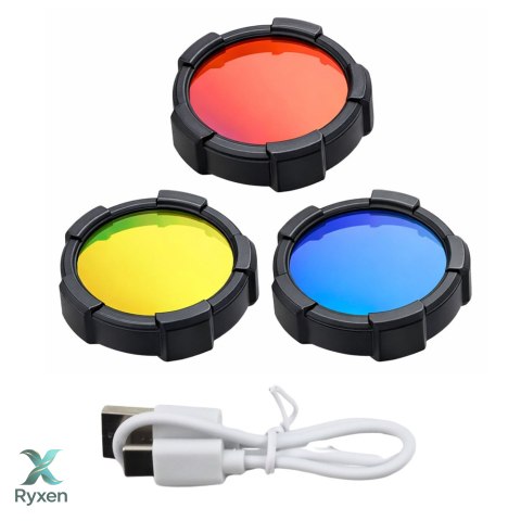 Latarka LED Szperacz Solarna 6 Trybów Powerbank Wymienne Filtry 23 cm LEAN