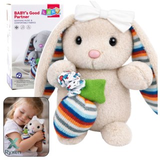 Miękki Pluszowy Króliczek Pozytywka Przytulanka Maskotka Beżowy LEAN TOYS