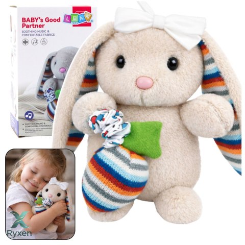Miękki Pluszowy Króliczek Pozytywka Przytulanka Maskotka Beżowy LEAN TOYS