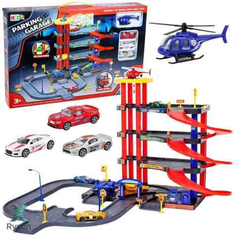 Parking Wielopoziomowy 4 Poziomy Z Windą Helikopter Autka 70 el. LEAN TOYS