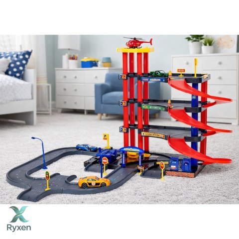 Parking Wielopoziomowy 4 Poziomy Z Windą Helikopter Autka 70 el. LEAN TOYS