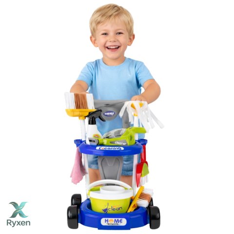 Zestaw Do Sprzątania Dla Dzieci Wózek Odkurzacz Interaktywny Akcesoria 20el LEAN TOYS