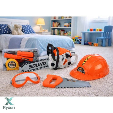 Zestaw Majsterkowicza Piła Łańcuchowa Kask Okulary Narzędzia Dźwięki LEAN TOYS
