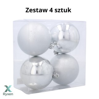 EKSKLUZYWNY ZESTAW 4 BOMBEK CHOINKOWYCH 8 CM - SREBRNY Kamai Christmas Decorations