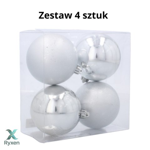 EKSKLUZYWNY ZESTAW 4 BOMBEK CHOINKOWYCH 8 CM - SREBRNY Kamai Christmas Decorations