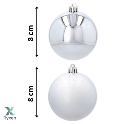 EKSKLUZYWNY ZESTAW 4 BOMBEK CHOINKOWYCH 8 CM - SREBRNY Kamai Christmas Decorations