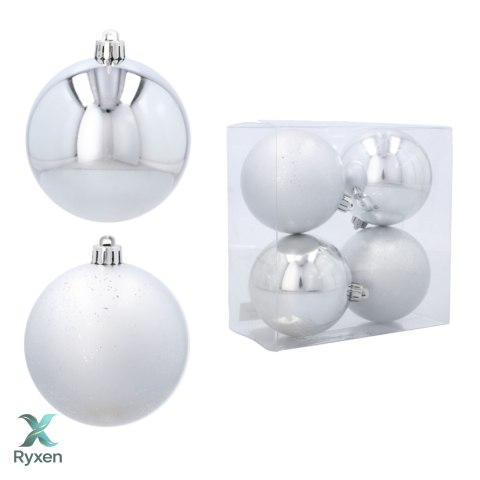 EKSKLUZYWNY ZESTAW 4 BOMBEK CHOINKOWYCH 8 CM - SREBRNY Kamai Christmas Decorations