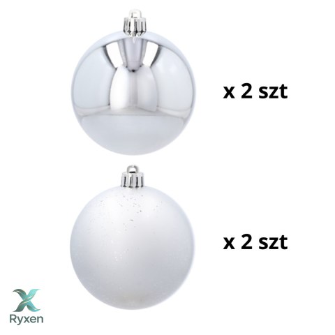 EKSKLUZYWNY ZESTAW 4 BOMBEK CHOINKOWYCH 8 CM - SREBRNY Kamai Christmas Decorations