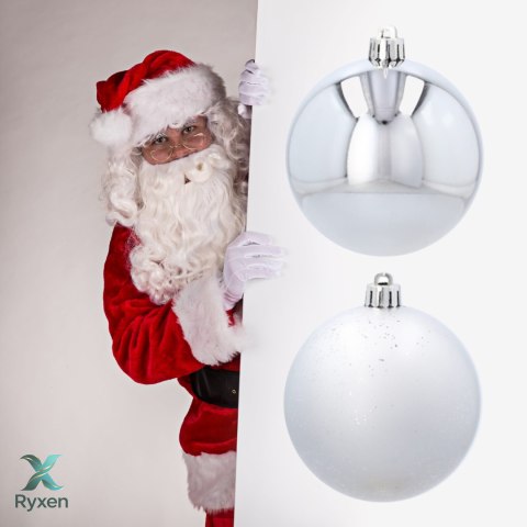 EKSKLUZYWNY ZESTAW 4 BOMBEK CHOINKOWYCH 8 CM - SREBRNY Kamai Christmas Decorations