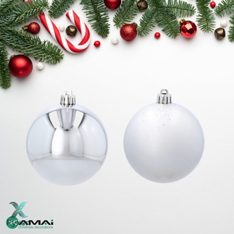EKSKLUZYWNY ZESTAW 4 BOMBEK CHOINKOWYCH 8 CM - SREBRNY Kamai Christmas Decorations