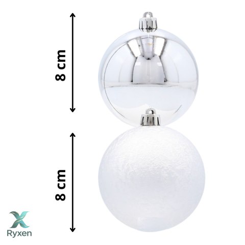 EKSKLUZYWNY ZESTAW 6 BOMBEK CHOINKOWYCH 8 CM - SREBRNY Kamai Christmas Decorations