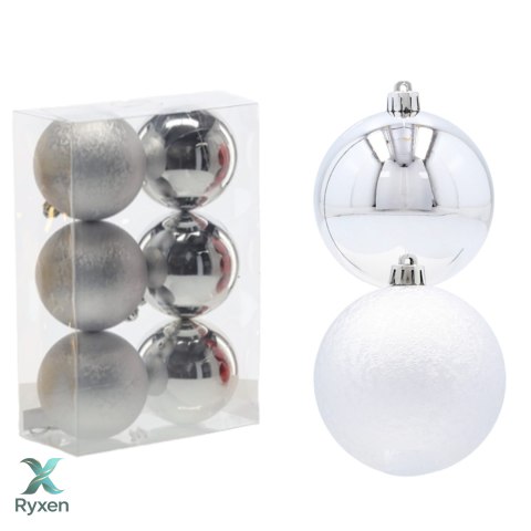 EKSKLUZYWNY ZESTAW 6 BOMBEK CHOINKOWYCH 8 CM - SREBRNY Kamai Christmas Decorations