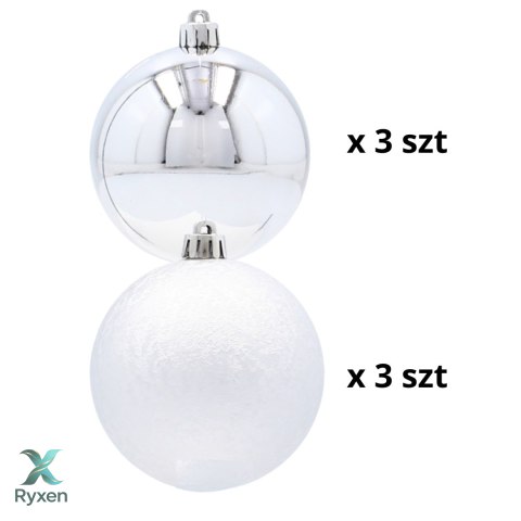 EKSKLUZYWNY ZESTAW 6 BOMBEK CHOINKOWYCH 8 CM - SREBRNY Kamai Christmas Decorations