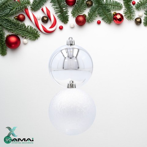 EKSKLUZYWNY ZESTAW 6 BOMBEK CHOINKOWYCH 8 CM - SREBRNY Kamai Christmas Decorations