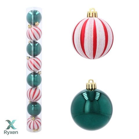 EKSKLUZYWNY ZESTAW 8 BOMBEK 6 CM - BIAŁY-CZERWONY/ZIELONY MIX WZORÓW Kamai Christmas Decorations