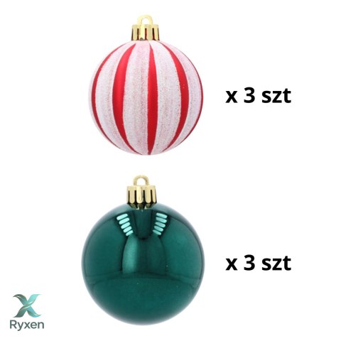 EKSKLUZYWNY ZESTAW 8 BOMBEK 6 CM - BIAŁY-CZERWONY/ZIELONY MIX WZORÓW Kamai Christmas Decorations