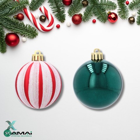 EKSKLUZYWNY ZESTAW 8 BOMBEK 6 CM - BIAŁY-CZERWONY/ZIELONY MIX WZORÓW Kamai Christmas Decorations