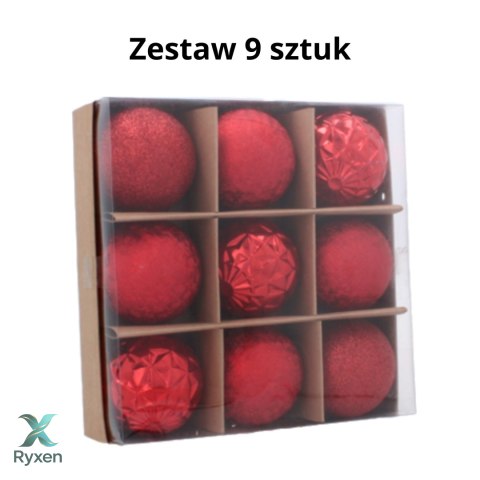 EKSKLUZYWNY ZESTAW 9 BOMBEK CHOINKOWYCH O ŚREDNICY 6 CM - CZERWONY Kamai Christmas Decorations