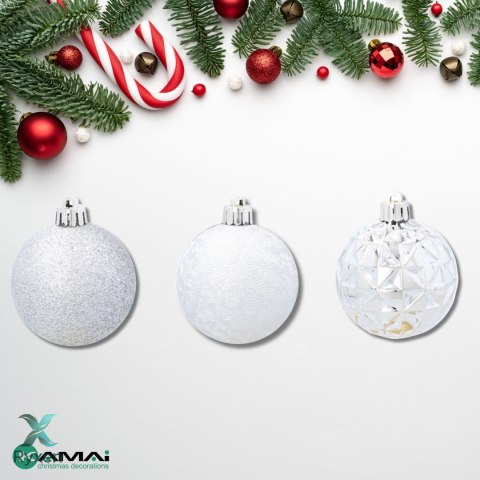 EKSKLUZYWNY ZESTAW 9 BOMBEK CHOINKOWYCH O ŚREDNICY 6 CM - SREBRNY Kamai Christmas Decorations