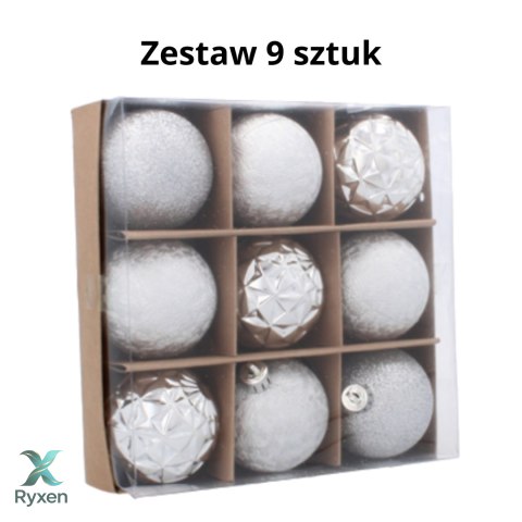 EKSKLUZYWNY ZESTAW 9 BOMBEK CHOINKOWYCH O ŚREDNICY 6 CM - SREBRNY Kamai Christmas Decorations