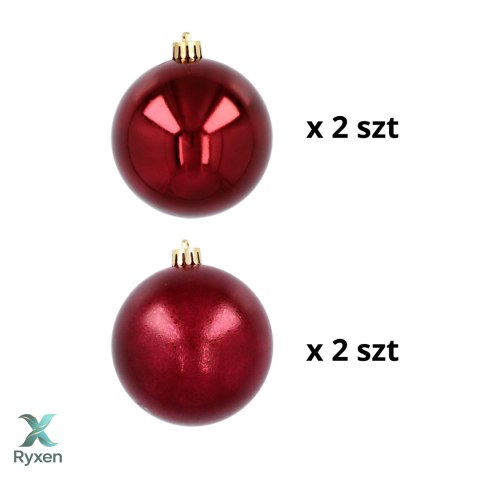 Ekskluzywna Bombka Choinkowa od Kamai Christmas Decoration® - Kolor Burgund, Komplet 4 Sztuk Kamai Christmas Decorations
