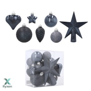 Komplet 19 Bombek Choinkowych Kamai Christmas Decoration® - Kolor Antracyt z Gwiazdą na Czubek Kamai Christmas Decorations