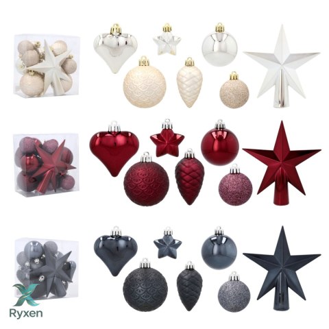 Komplet 19 Bombek Choinkowych Kamai Christmas Decoration® - Kolor Antracyt z Gwiazdą na Czubek Kamai Christmas Decorations