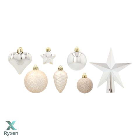 Komplet 19 Bombek Choinkowych Kamai Christmas Decoration® - Kolor Szampański z Gwiazdą na Czubek Kamai Christmas Decorations