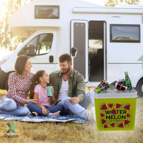 Lodówka turystyczna Kamai Coolbox 24L na wkłady ZIELONA nadruk ARBUZY Cageco
