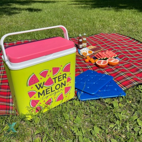 Lodówka turystyczna Kamai Coolbox 24L na wkłady ZIELONA nadruk ARBUZY Cageco