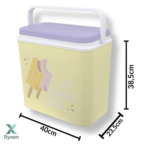 Lodówka turystyczna 24 L na wkłady mrożące, żółta wzór Lody, wymiary 40x38,5x24 cm Kamai COOLBOX