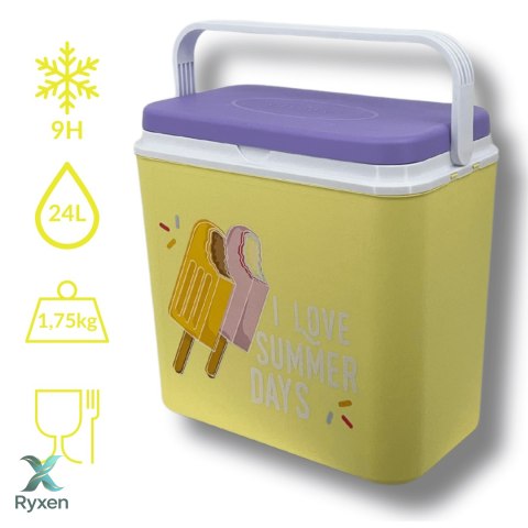 Lodówka turystyczna 24 L na wkłady mrożące, żółta wzór Lody, wymiary 40x38,5x24 cm Kamai COOLBOX