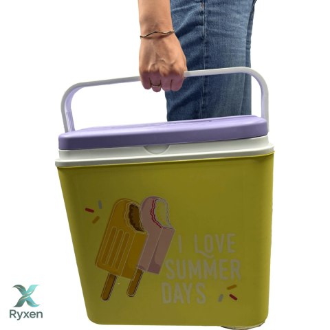 Lodówka turystyczna 24 L na wkłady mrożące, żółta wzór Lody, wymiary 40x38,5x24 cm Kamai COOLBOX