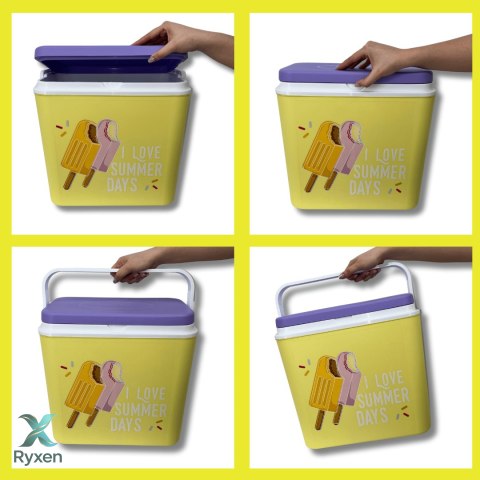 Lodówka turystyczna 24 L na wkłady mrożące, żółta wzór Lody, wymiary 40x38,5x24 cm Kamai COOLBOX
