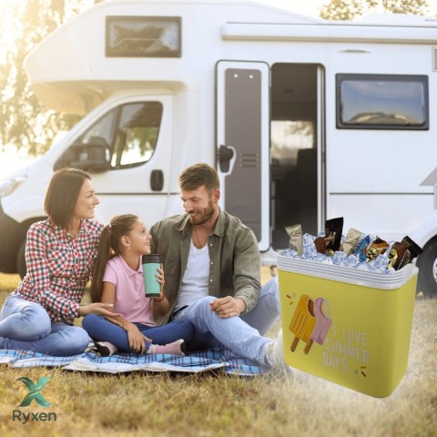 Lodówka turystyczna 24 L na wkłady mrożące, żółta wzór Lody, wymiary 40x38,5x24 cm Kamai COOLBOX