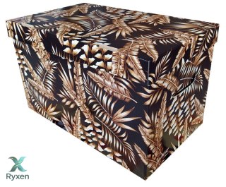 Pudełko dekoracyjne, porządkowe 300x180x190 mm kaszerowane PAPROCIE czarno-złote Kamai