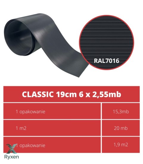 Taśma ogrodzeniowa PASKI 6 x 2,55mb CLASSIC 19cm PROTECTO™ GRAFIT + 12 klipsów GRATIS PROTECTO