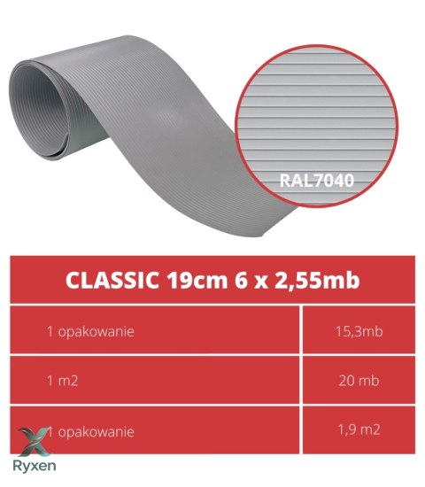 Taśma ogrodzeniowa PASKI 6 x 2,55mb CLASSIC 19cm PROTECTO™ SZARA + 12 klipsów GRATIS PROTECTO