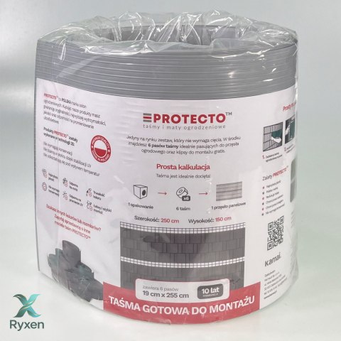 Taśma ogrodzeniowa PASKI 6 x 2,55mb CLASSIC 19cm PROTECTO™ SZARA + 12 klipsów GRATIS PROTECTO