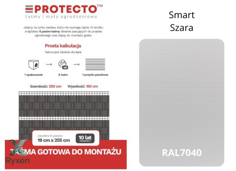 Taśma ogrodzeniowa PASKI 6 x 2,55mb SMART 19cm PROTECTO™ SZARA + 12 klipsów GRATIS PROTECTO