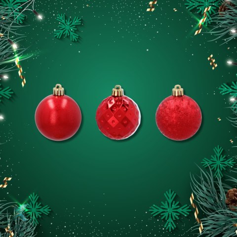 ZESTAW 3 EKSKLUZYWNYCH BOMBEK CHOINKOWYCH O RÓŻNYM WYGLĄDZIE. KOLOR: CZERWONY Kamai Christmas Decorations