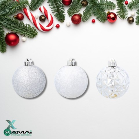 ZESTAW 3 EKSKLUZYWNYCH BOMBEK CHOINKOWYCH O RÓŻNYM WYGLĄDZIE. KOLOR: SREBRNY Kamai Christmas Decorations