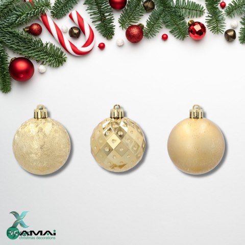 ZESTAW 3 EKSKLUZYWNYCH BOMBEK CHOINKOWYCH O RÓŻNYM WYGLĄDZIE. KOLOR: ZŁOTY Kamai Christmas Decorations