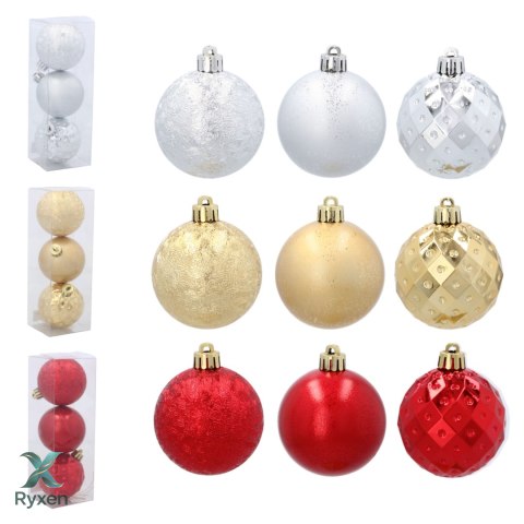 ZESTAW 3 EKSKLUZYWNYCH BOMBEK CHOINKOWYCH O RÓŻNYM WYGLĄDZIE. KOLOR: ZŁOTY Kamai Christmas Decorations