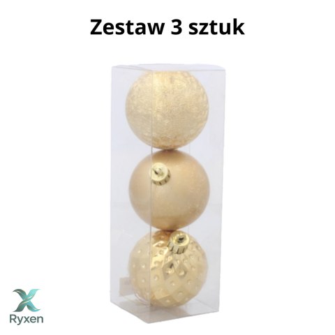 ZESTAW 3 EKSKLUZYWNYCH BOMBEK CHOINKOWYCH O RÓŻNYM WYGLĄDZIE. KOLOR: ZŁOTY Kamai Christmas Decorations