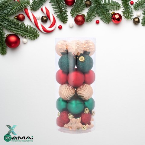 ZESTAW 32 EKSKLUZYWNYCH BOMBEK CHOINKOWYCH 3-4 CM W WYJĄTKOWYCH KOLORACH I WZORACH Kamai Christmas Decorations