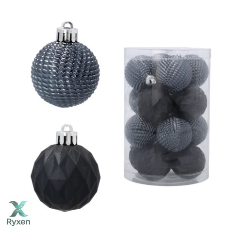 Zestaw 16 Eleganckich Bombek Kamai Christmas Decoration® o Średnicy 4 cm - Kolor Antracyt Kamai Christmas Decorations