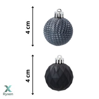 Zestaw 16 Eleganckich Bombek Kamai Christmas Decoration® o Średnicy 4 cm - Kolor Antracyt Kamai Christmas Decorations