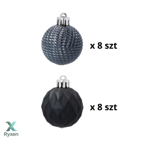 Zestaw 16 Eleganckich Bombek Kamai Christmas Decoration® o Średnicy 4 cm - Kolor Antracyt Kamai Christmas Decorations