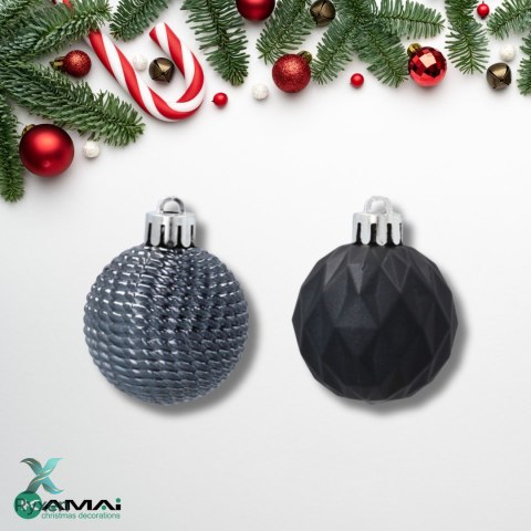 Zestaw 16 Eleganckich Bombek Kamai Christmas Decoration® o Średnicy 4 cm - Kolor Antracyt Kamai Christmas Decorations